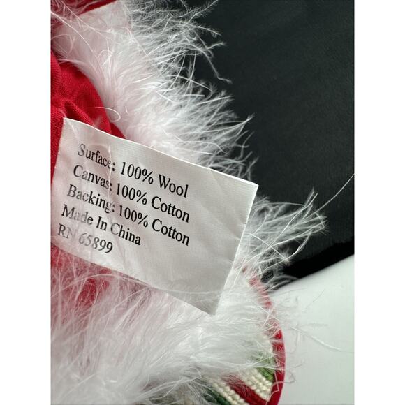 Peking Handicraft Embroidered Christmas Stocking Elf Shoe Red Green Stripes - Picture 7 of 11